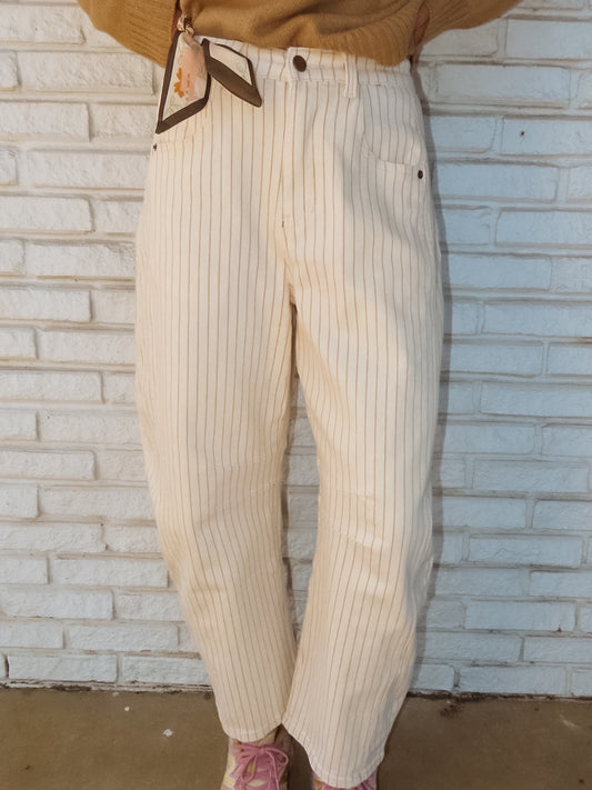Brown & Cream Pinstripe Barrel Jeans